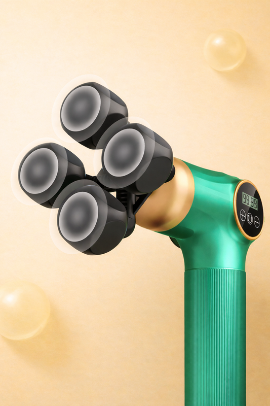 Green WELLUVEA Massage Gun in action